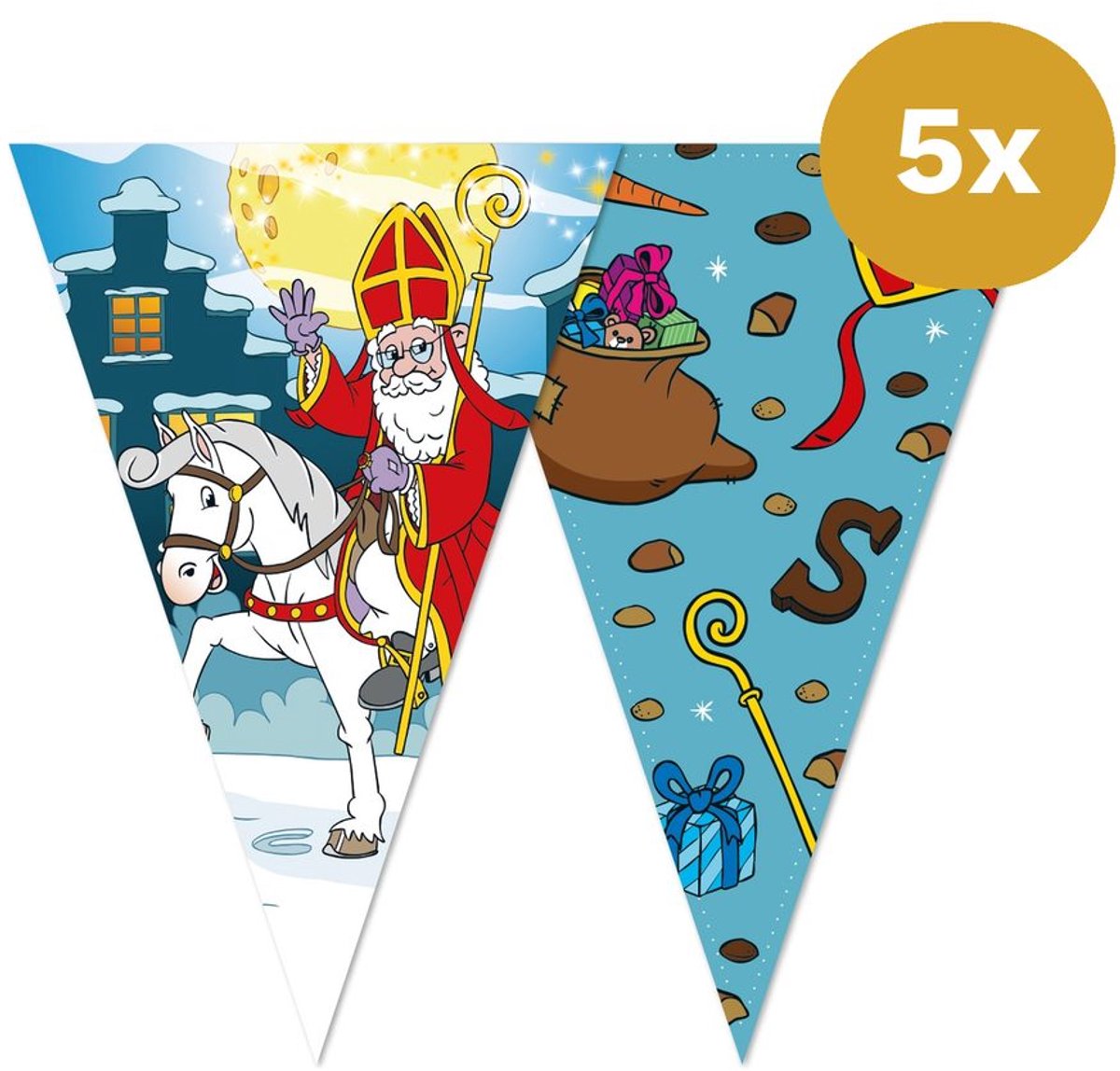 5x Vlaggenlijn Sinterklaas 10 Meter (50m Totaal) - 2-Zijdig Bedrukt - Decoratie Versiering Piet Ballon