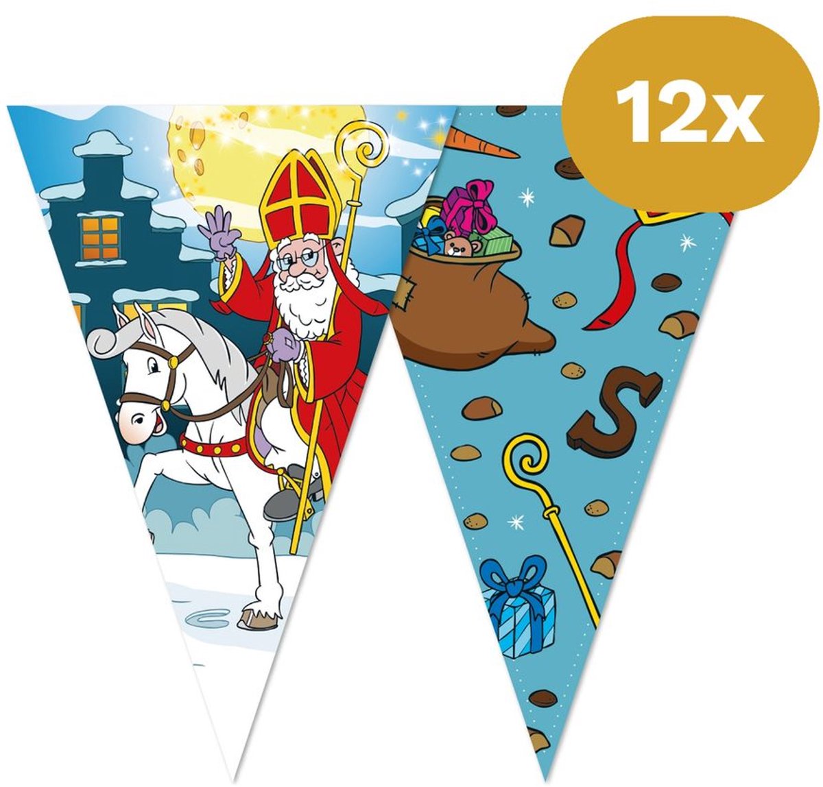 12x Vlaggenlijn Sinterklaas 10 Meter (120m Totaal) - 2-Zijdig Bedrukt - Decoratie Versiering Piet Ballon