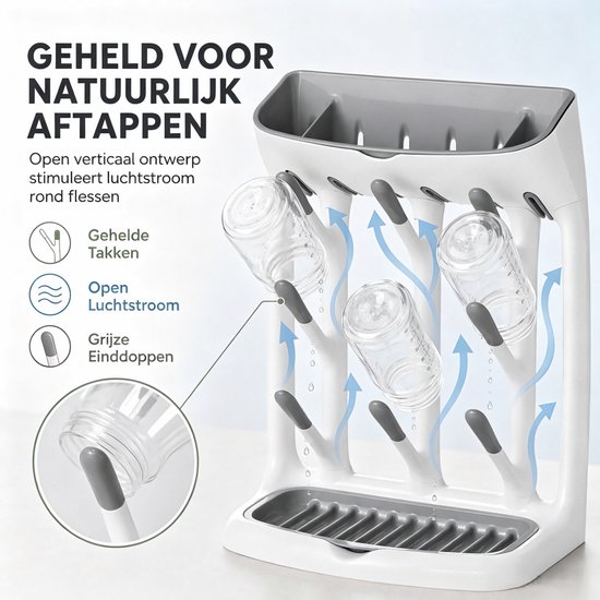 Flesdroogrek Baby - Ruimtebesparend - Met Lekbak - Voor Flessen & Beker — afbeelding 2