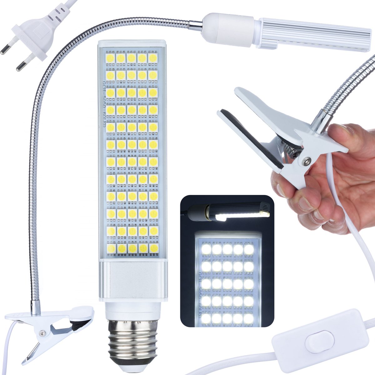 Rosfix Microscooplamp Ganzenhalshouder met Clip - 60 LED - 20W 120cm Kabel - Voor Microscoop