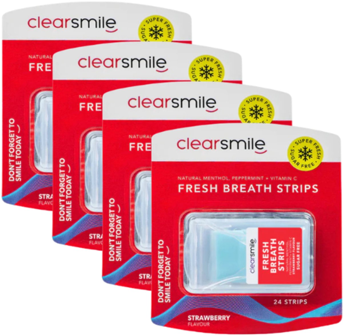 4x Clearsmile Fresh Breath Strips - Strawberry - 1 pack