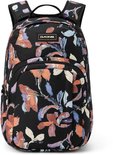Zwarte Dakine rugzak met grote, kleurrijke bloemenprint in paars, oranje en blauwtinten.
