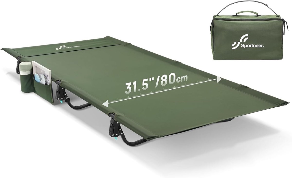 Strandmat met rugleuning - Legergroen - 80 cm breed - Opvouwbaar lichtgewicht aluminium campingbed - Voor outdoor en reizen