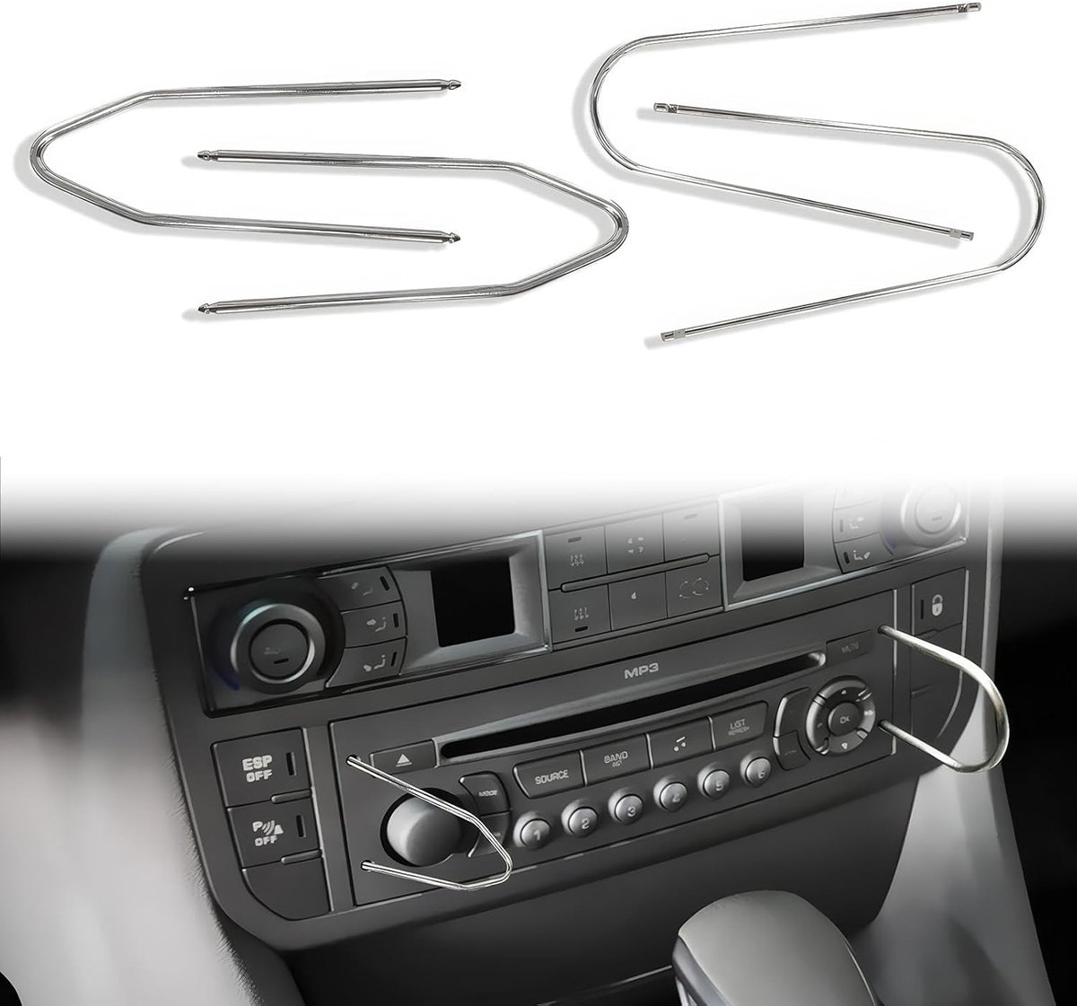 4-delige Radio Demontage Set voor Auto - Radio Ontgrendel Sleutels en Beugels voor Eenvoudige Installatie en Verwijdering