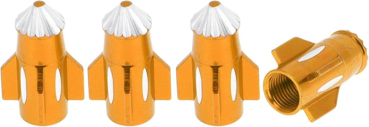 Decoratieve Raketvormige Band Valve Stam Caps - 4 Stuks Spitse Hoofd Dust Covers van Aluminiumlegering, 7x27mm, Goudkleurig voor Auto en Motor