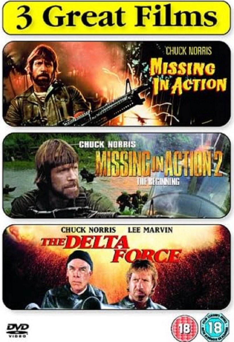 Chuck Norris 3 Great films - Missing In Action 1+2 - Delta Force