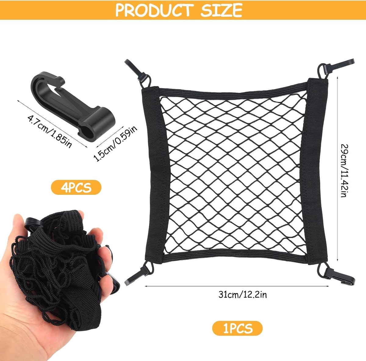 Fietskrat - Zwart - 29 x 31 cm - Elastisch Nylon Bagagenet met Haakjes - Voor Fiets en Motor