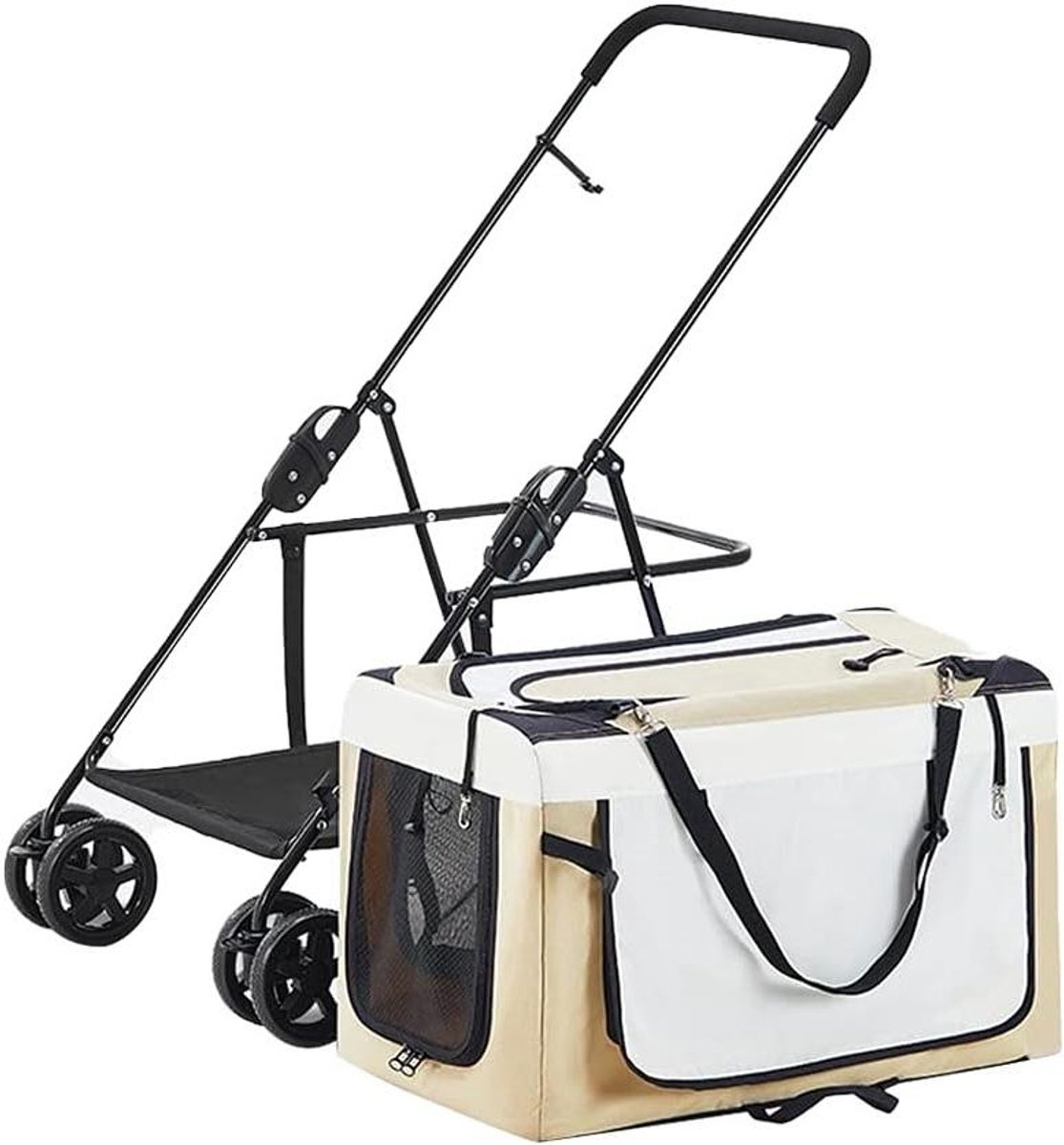 Huisdierenbuggy - Hondenwagen Kattenwagen - Comfortabel Reizen - Opvouwbaar Lichtgewicht - Tot 20kg - Khaki