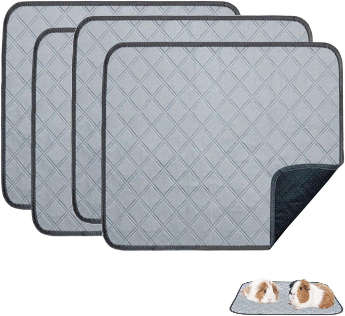 Set van 4 Herbruikbare Absorberende Pipipads voor Cavia's, Konijnen en Hamsters - Wasbare Inleggers voor Dierenverblijven (30x30cm)
