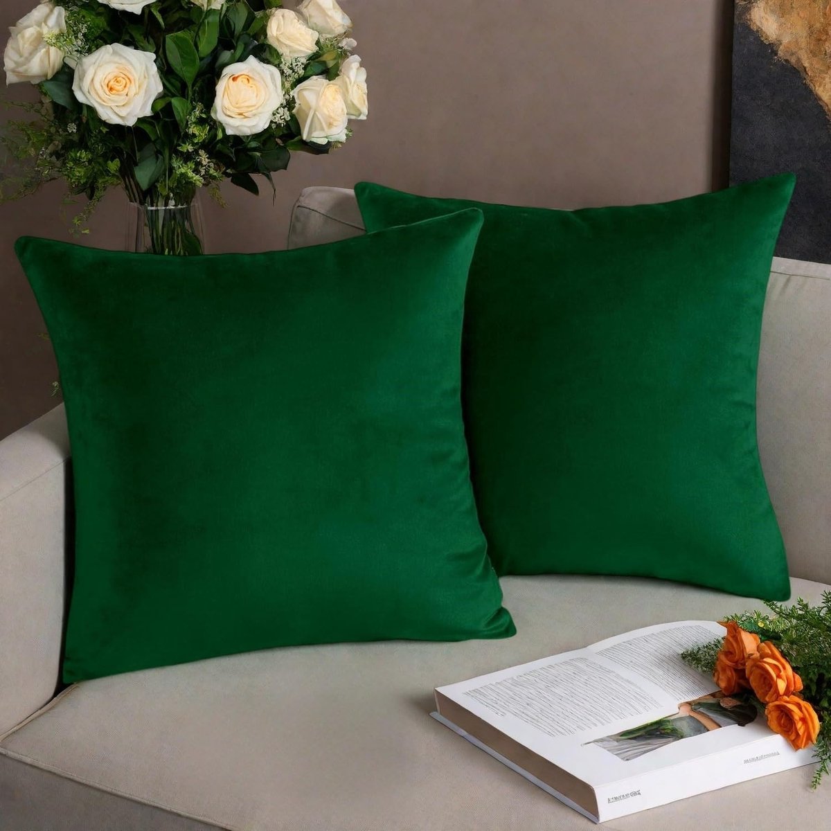 Set van 2 decoratieve kussenslopen 40x40 cm in donkergroen