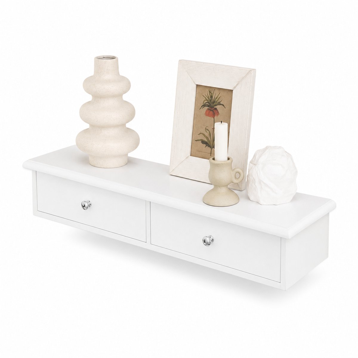 Nyoz wandplank met 2 lades - Wandrek - Muurplank - Wit - Draagvermogen 10 kg - hal woonkamer slaapkamer badkamer - 64 x 15 x 10 cm