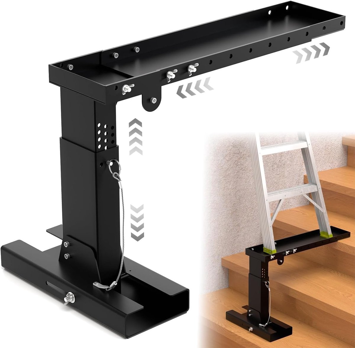 Trapnivellator - Zwart - 51-75 cm - Hoogwaardige Verstelbare Ladderstabilisator - Voor Veilig Gebruik van Ladders