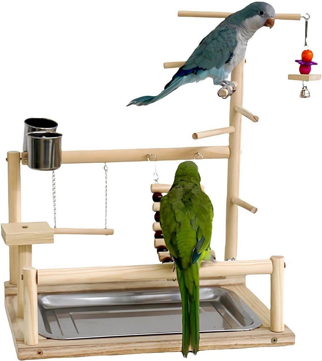Papegaaien Speelstandaard - Vogel Gymnastiek - Vogels Trainen - Natuurlijk Eucalyptushout - 37 x 26 x 4 cm - Houtkleur