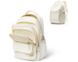 Rugzakken School Dames Mannen - Schoolrugzak Meisje Jongens Tieners Veelzakken en Grote Capaciteit - Middelbare School Rugzak - Universiteit Schooltassen Rugzak - Casual Dagrugzak Waterdicht (Beige)