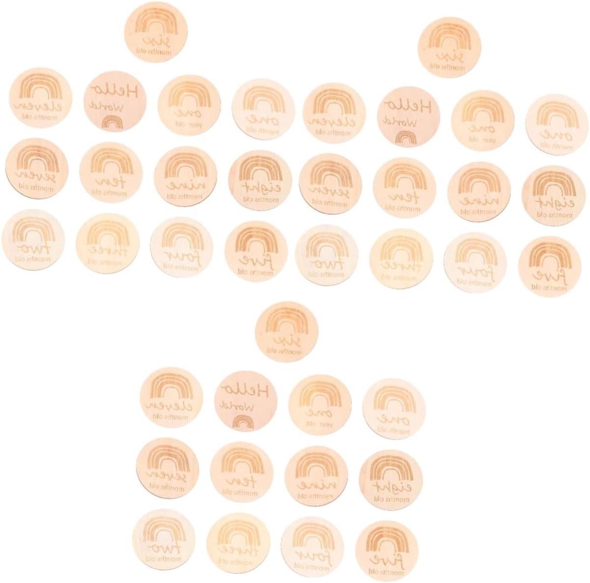 Houten Mijlpaalkaarten - Babykaarten Maandkaarten - Babyfotografie Vastleggen - Gladde Rand Afwerking - 10x10x0.5 cm - Houtkleur