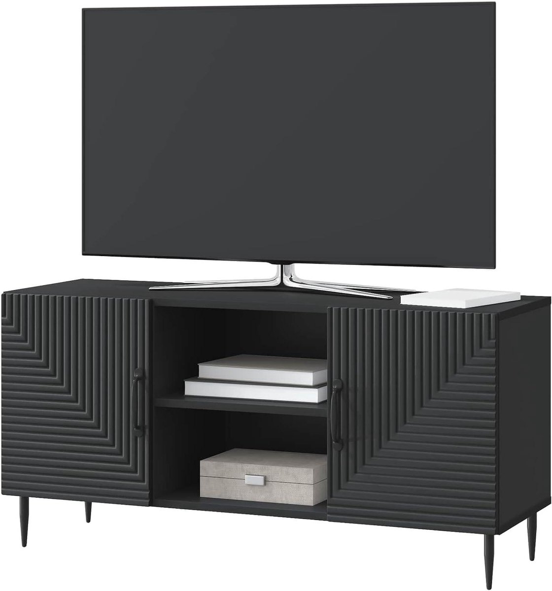 TV-kast - Mediaserver Lowboard - Woonkamer Opbergen - Vintage Design - 102 x 345 x 50 cm - Zwart