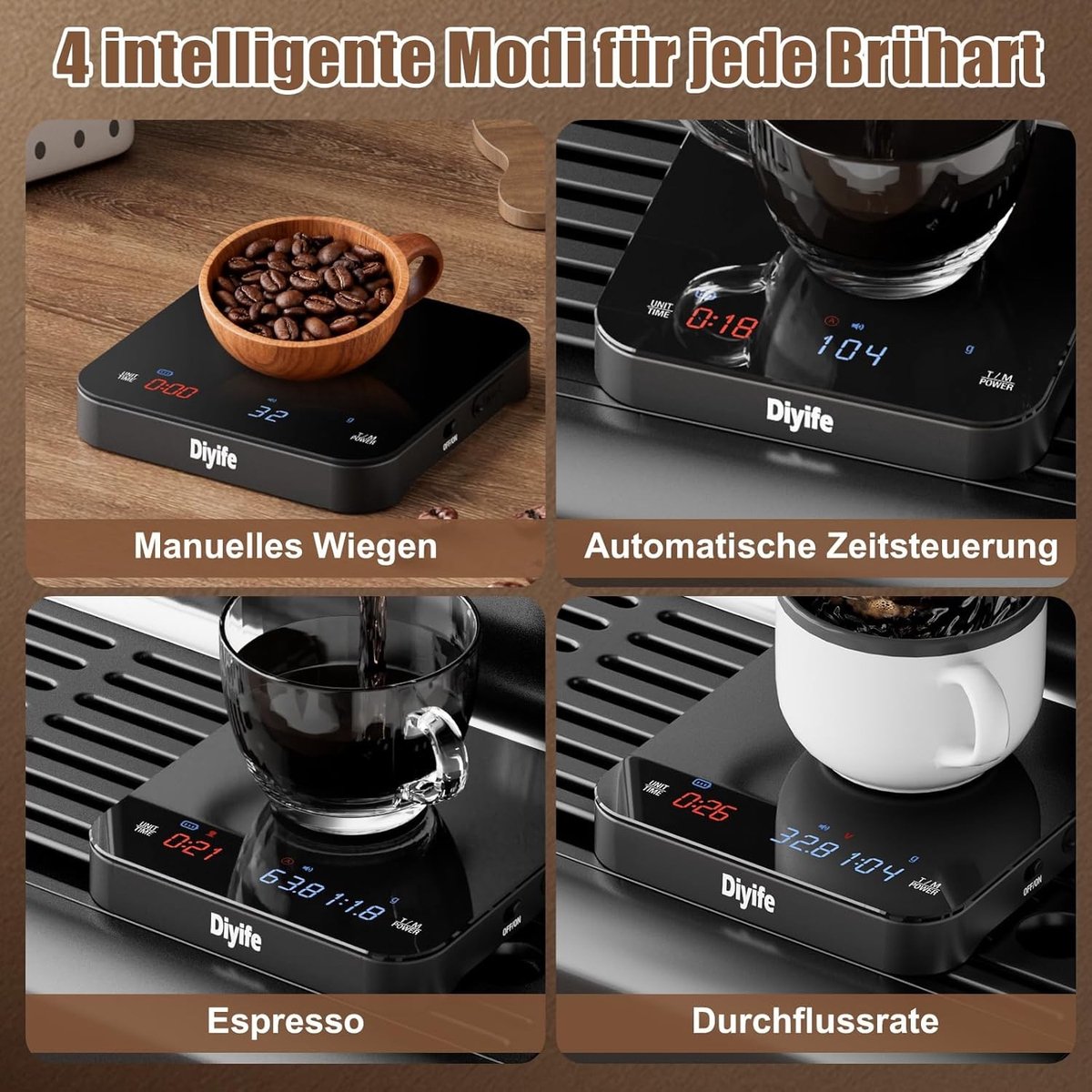 Microweegschaal - Zwart - 10,45 x 10,45 x 2,08 cm - Digitale Oplaadbare Koffieweegschaal met Timer - Voor Espressoliefhebbers