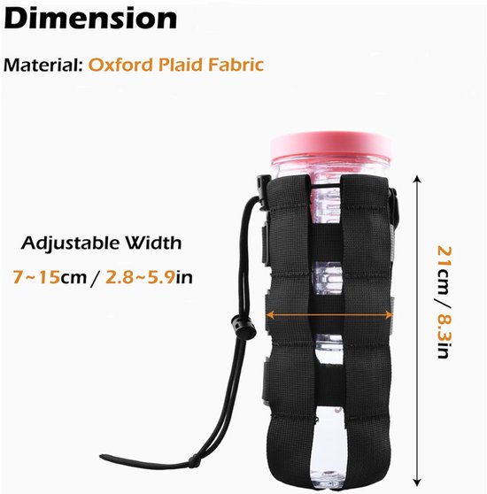 Tactische waterfleshoes - Draagtas voor drinkfles - Waterfleshouder - Verstelbaar trekkoord - Waterfleshoes - Geschikt voor militaire rugzakken, tactische vesten en outdooractiviteiten zoals wandelen en kamperen - 15*21 cm - Zwart — afbeelding 4