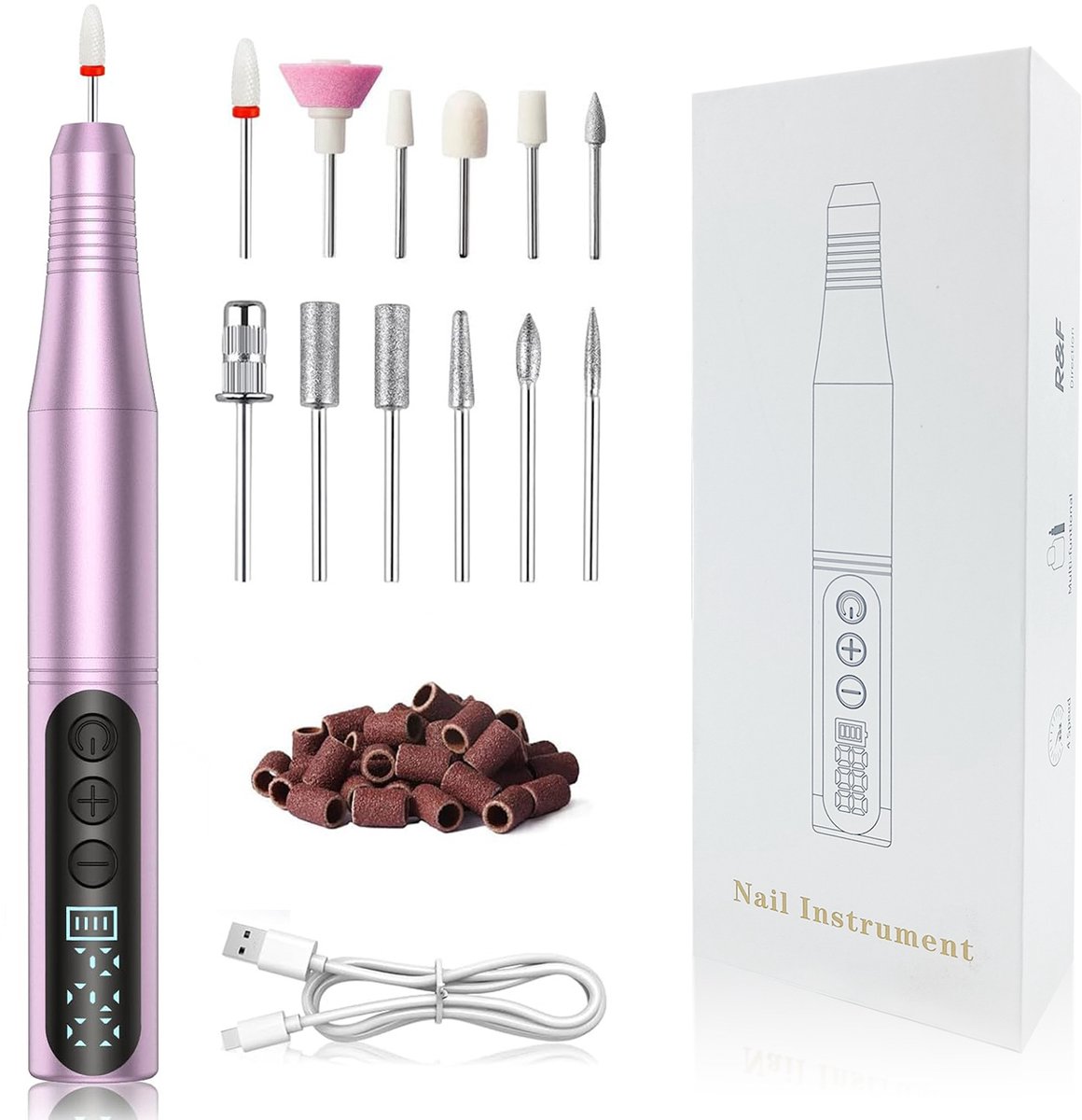 Nagelfrees – Elektrische nagelvijl – Manicure-instrument – ​​Nail-art-instrument- - Elektrische Nagelvijl - Nagelfrees -Manicure & Pedicure Set - HX-09 Paars [Premium-set: 12 freesbitjes + 36 schuurbandjes]