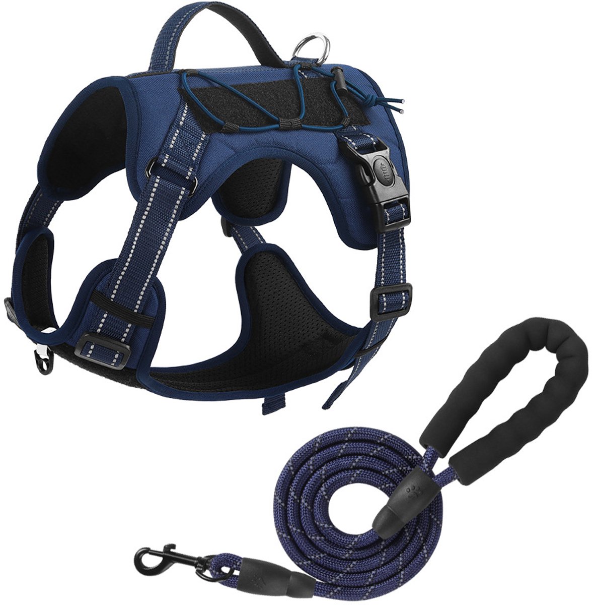 Hondentuigje - Anti-Trek Tuig - Hondenharnas -Reflecterend - Hondenharnas - Hondentuig - Hondentuigje Kleine Hond - Harnas Hond - Anti Trek Tuig Hond -Marineblauw + marineblauw koord, M