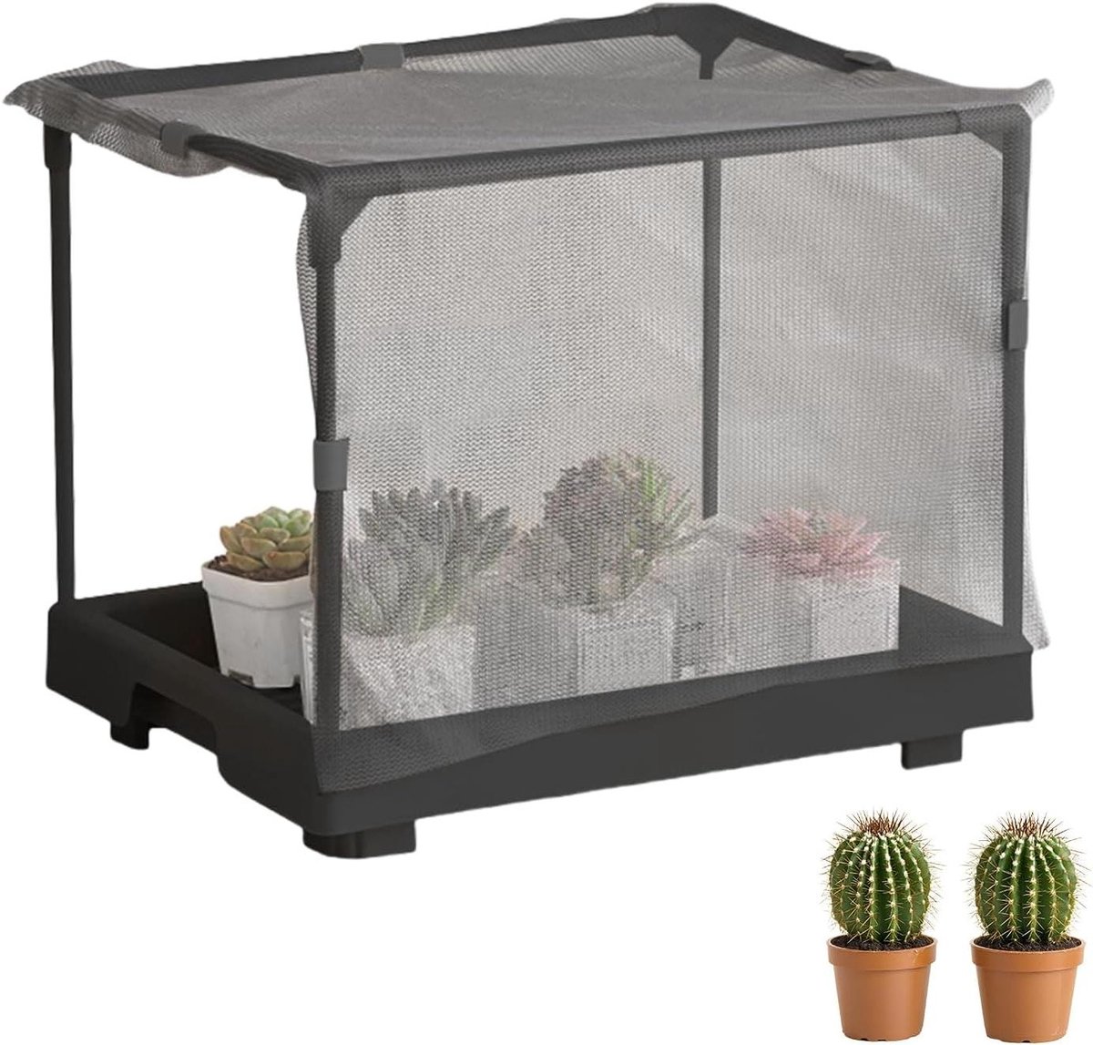 Kleine Plantenkas - Mini Kas Balkon - Planten Beschermen - Verhoogde Bodem - 35 x 27 x 7 cm - Zwart