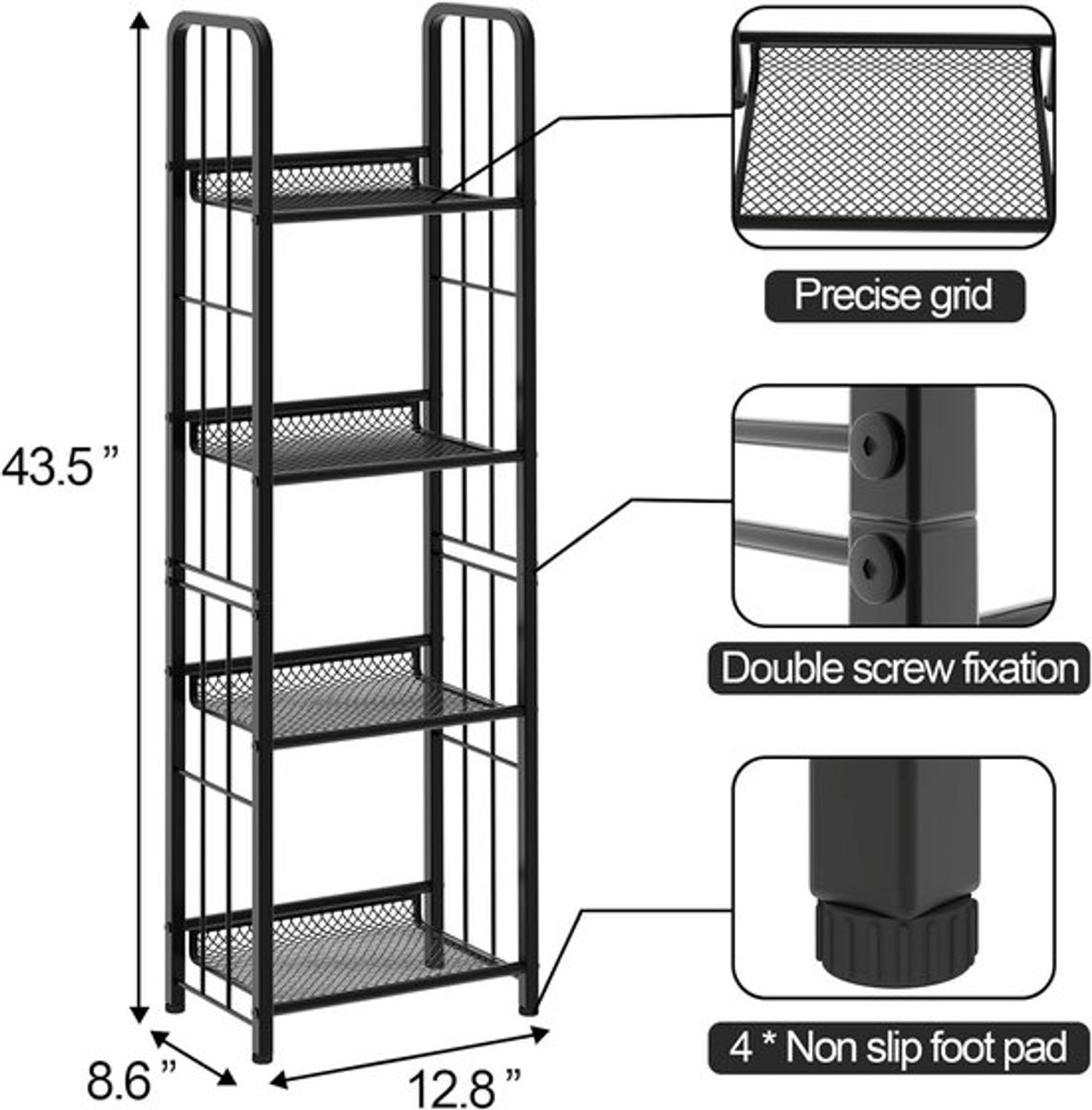 Ladderrek 4 Niveaus - Vrijstaand Rek - Opbergrek - Stabiel Metalen Frame - Ruimtebesparend - Zwart - Boekenkast