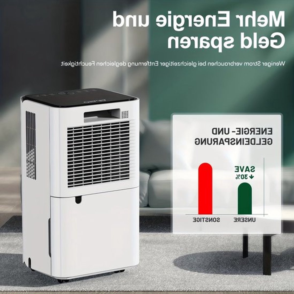 Luchtontvochtiger – Ontvochtiger – Vochtvreter – Dehumidifier – Vochtabsorber – 14L per Dag – Automatische Vochtigheidssensor & Wasdroogfunctie