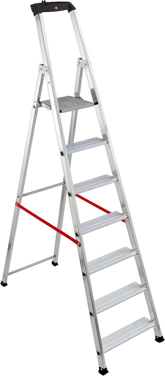 Aluminium Trapladder - Vouwladder Steiger - Veilig Klussen - Brede Antislip Treden - 7 Treden - Grijs