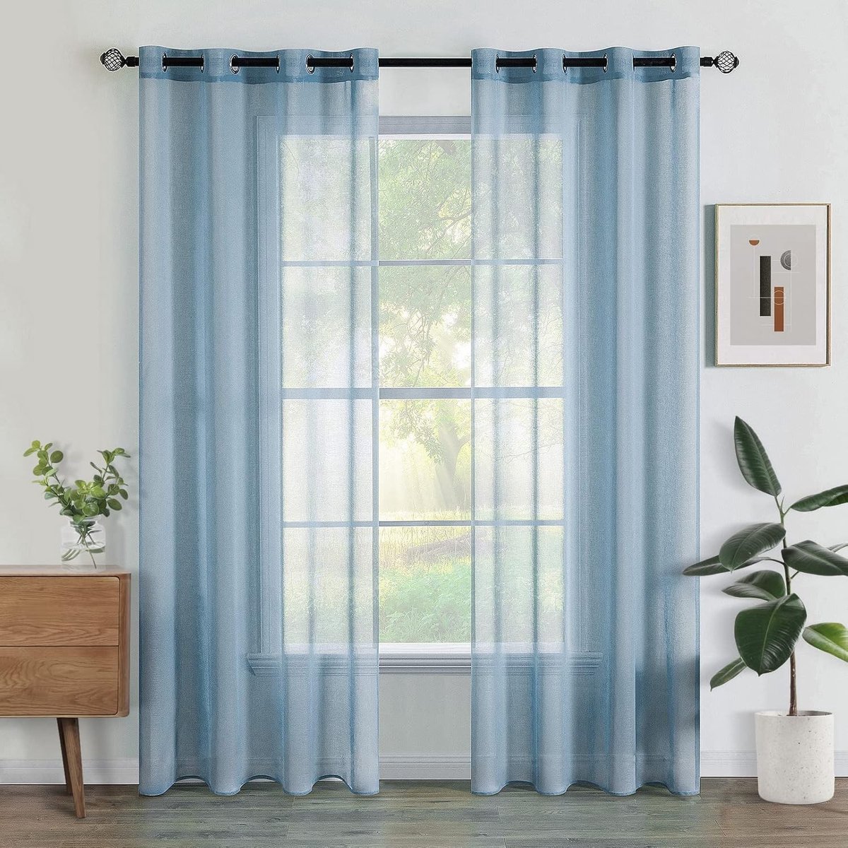 Gestreepte paneelgordijnen - Donkerblauw - 140 x 225 cm - Polyester Semi-transparante Gordijnen - Voor Slaapkamer en Woonkamer