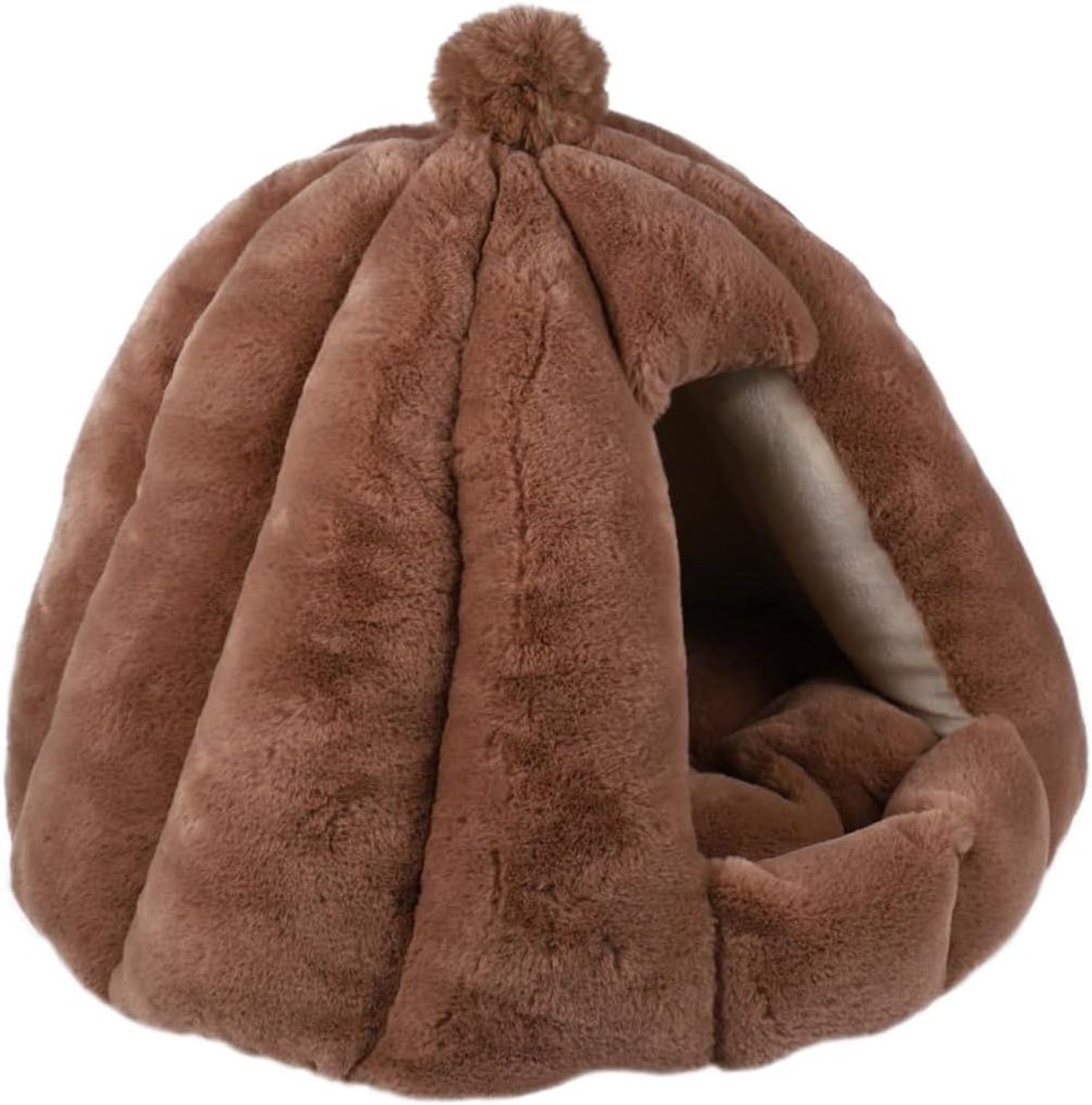 Huisdier Bed - Katten Nest - Comfortabel Slapen - Zacht Pluche Ontwerp - 48 x 48 x 40 cm - Bruin