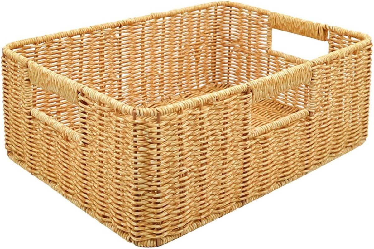 Opbergmanden Voor Planken - Rieten Manden - Huishoudelijke Organisatie - Imitatie Rotan Weefsel - 28B x 14H cm - Lichte Koffie