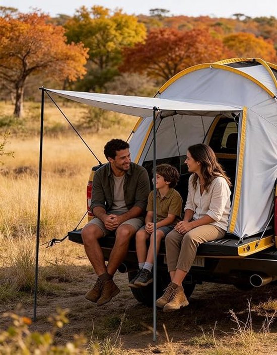 HOERFURIY pick-up laadbaktent middenmodel met steunen, 210D Oxford stof - 2-in-1 waterdichte kampeertent voor 2–3 personen inclusief regenkap en draagtas, past op F150, Ram, Sierra, Silverado, Tundra — afbeelding 3