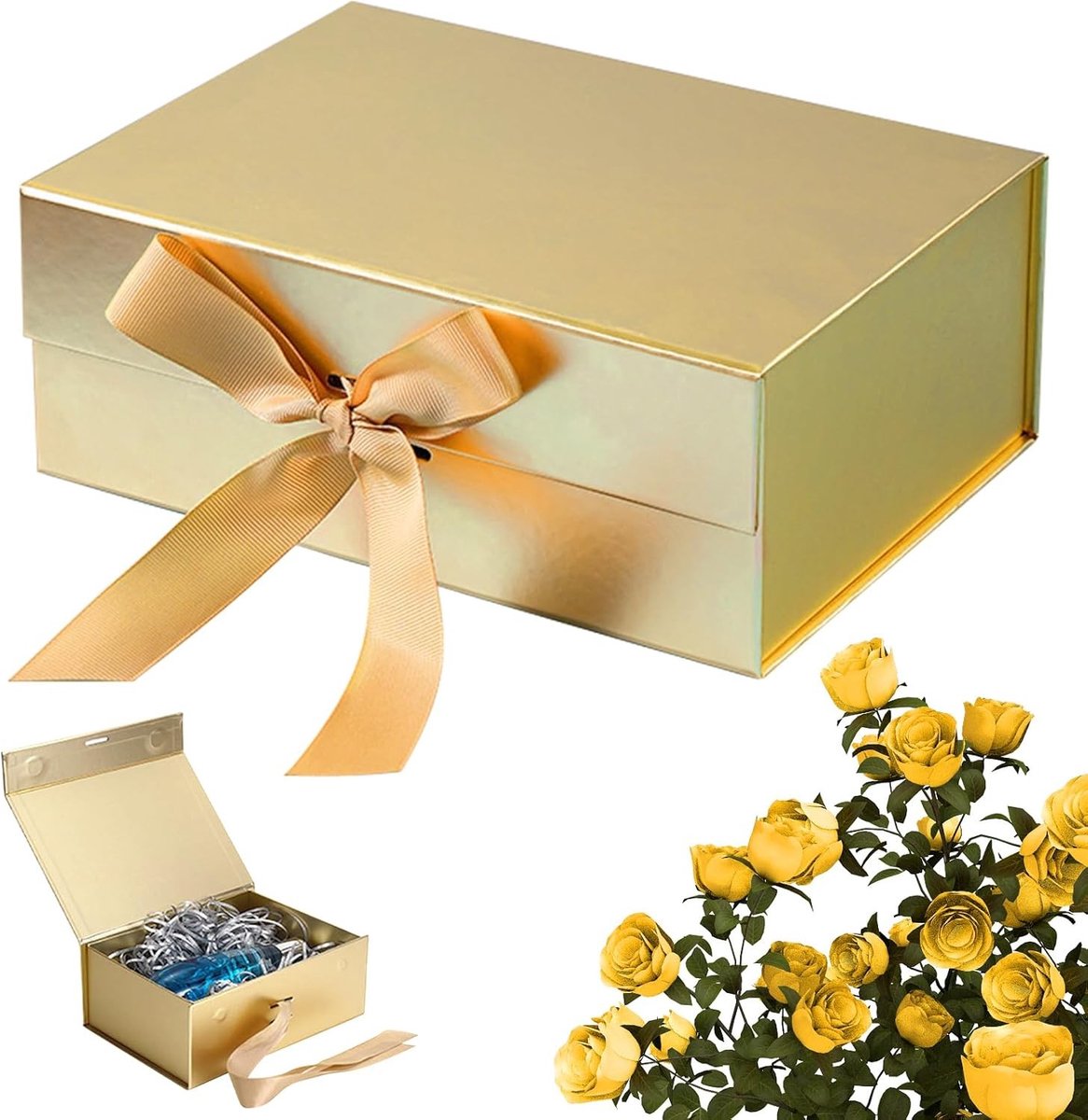 Enveloppendoos - Goud - 22 x 16 x 8,5 cm - Papier met Satijnen Lint - Luxe Geschenkverpakking