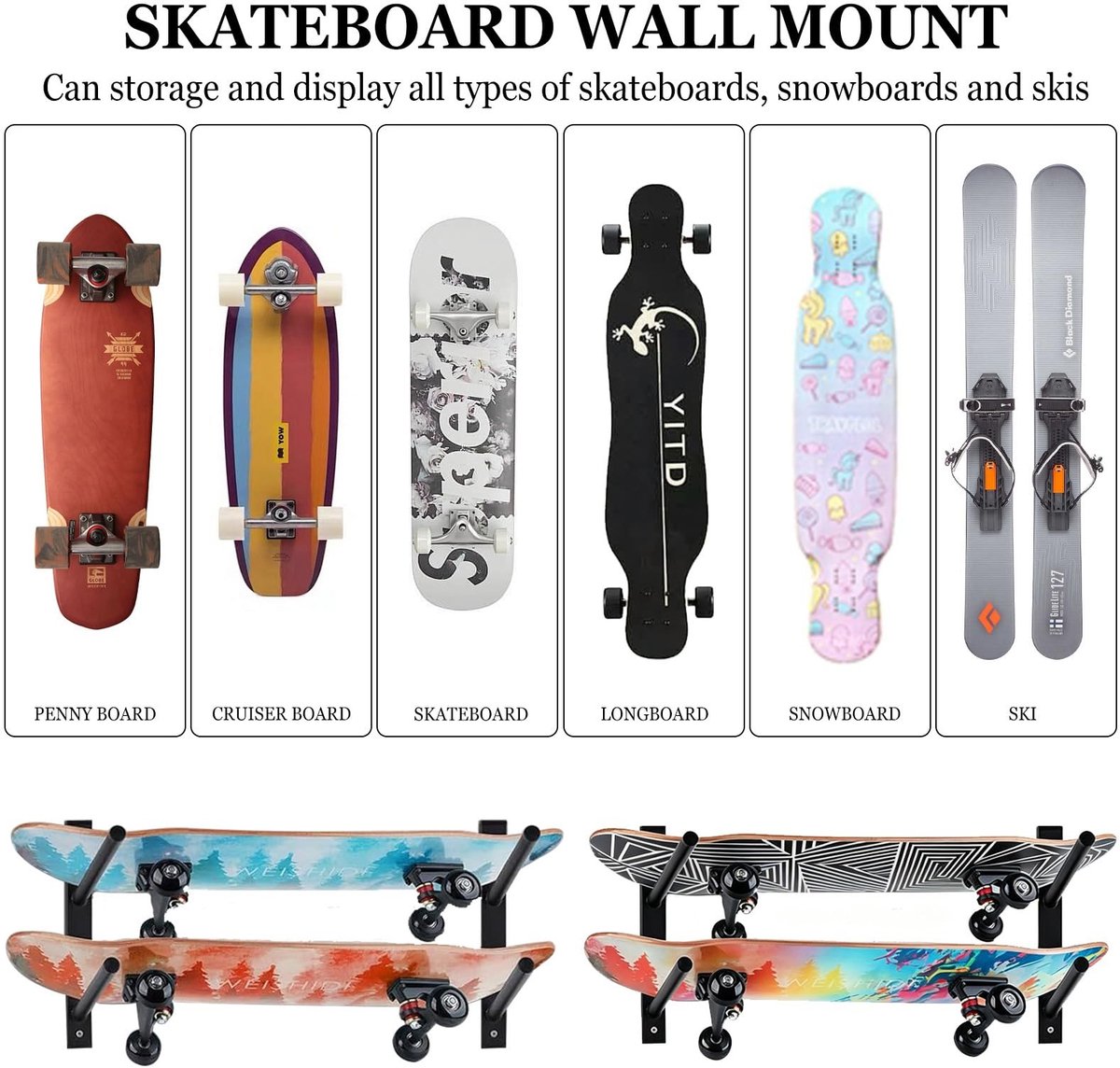 Omgoods - Afneembare Wandhouder voor Skateboard en Snowboard
