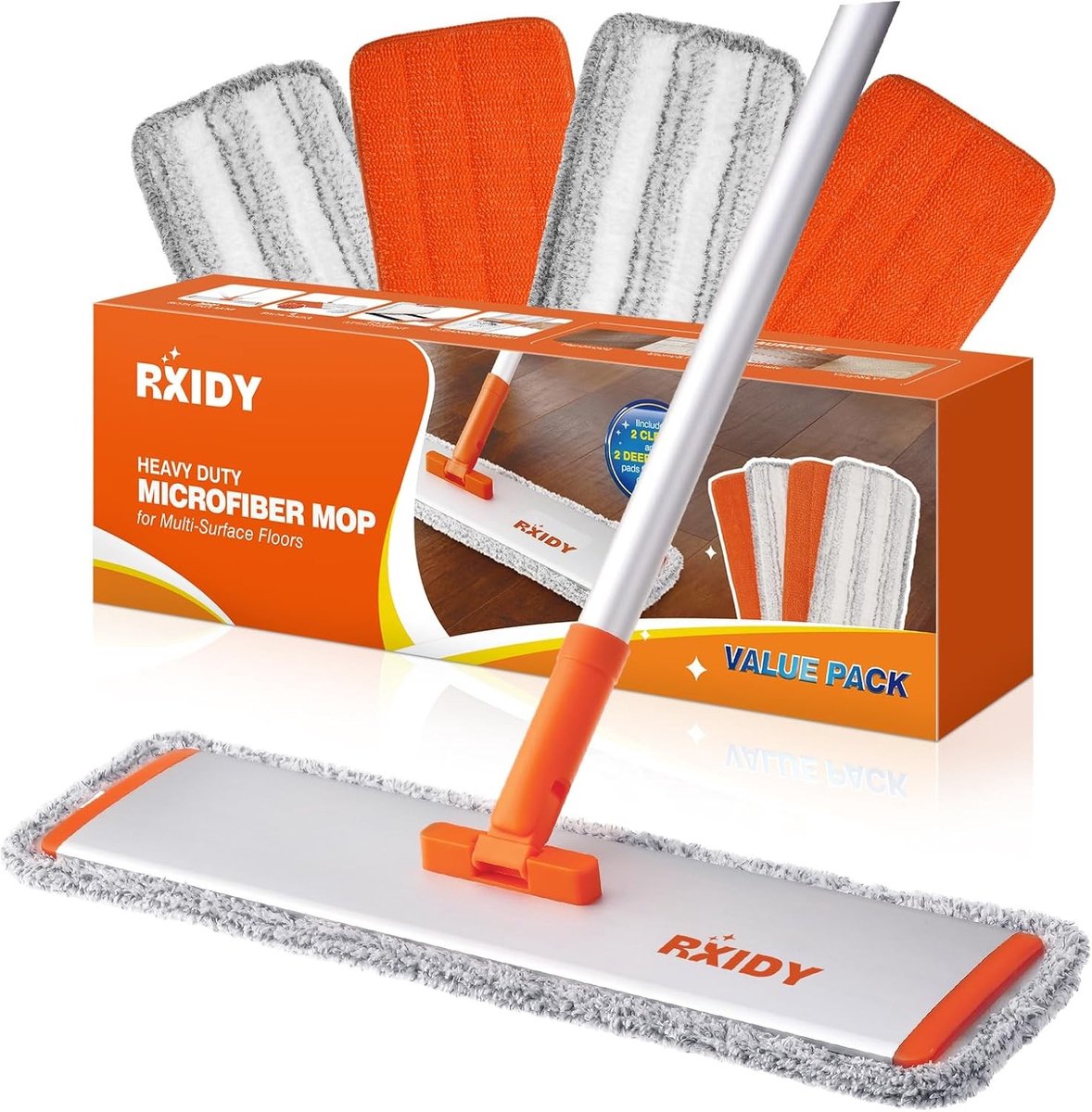 Dweilstok - Oranje - 61 inch - Aluminium Microvezel Dweilset - Voor Alle Harde Vloeren