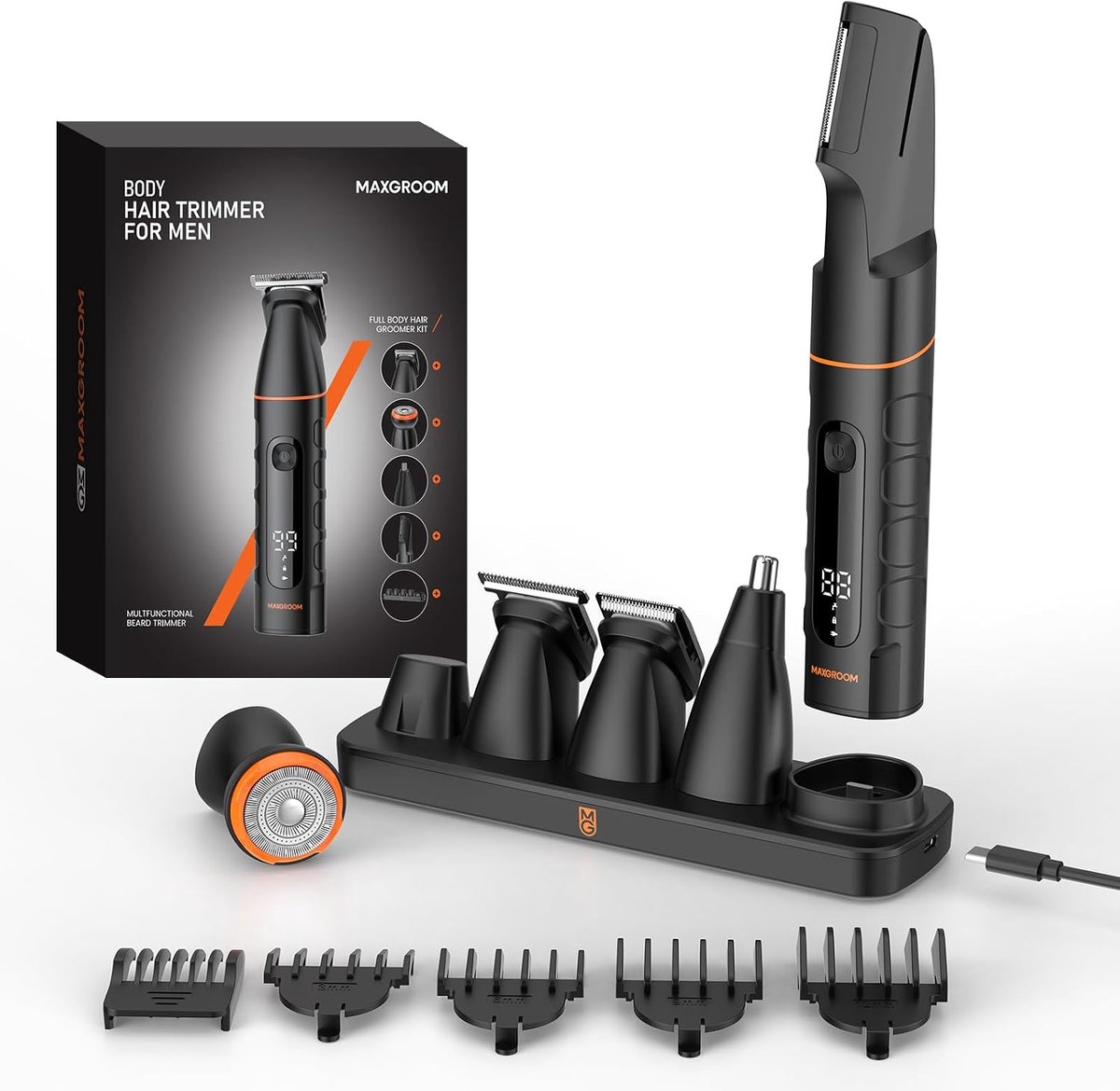 Elektrisch Scheerapparaat Heren 5-in-1 - Grooming Set voor Baard, Lichaam & Intiem - IPX6 Waterdicht - LED Display - Magnetisch Laadstation