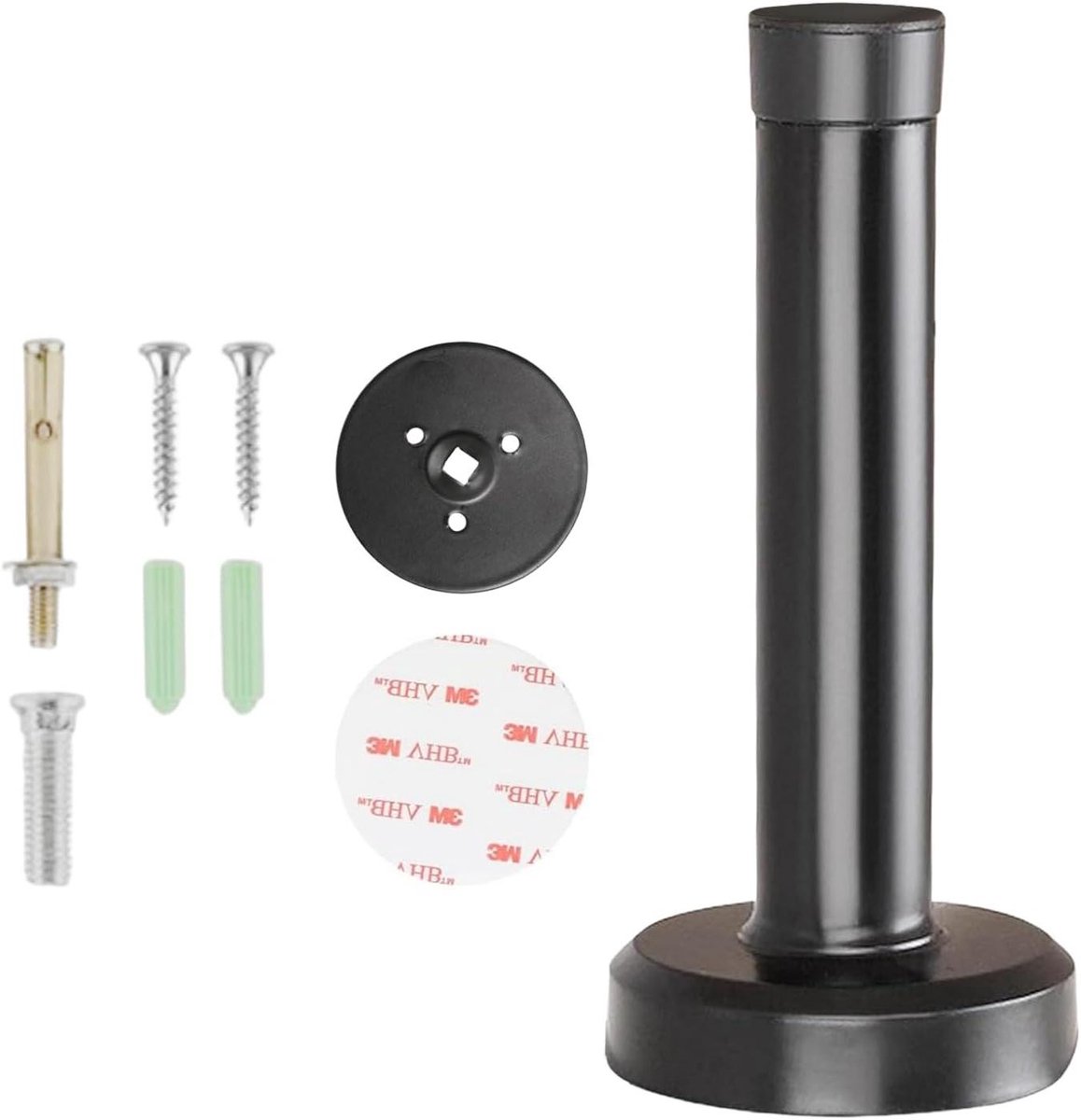 Deurstopper RVS - Deurhouder Muur - Bescherming Deuren - Zonder Boren - 18 cm - Zwart