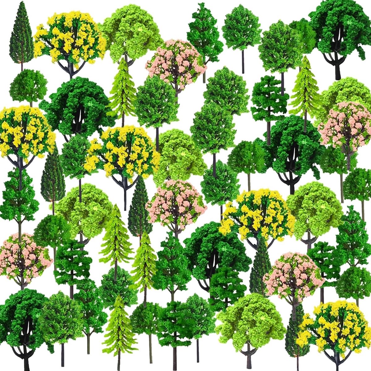 SnelShoppen - Modelbouw Bomen 55 Stuks Miniatuur Bomen voor Diorama's en Landschapsdecoratie 3-7cm Kunststof Bomen voor DIY Sand Table en Modelsporen