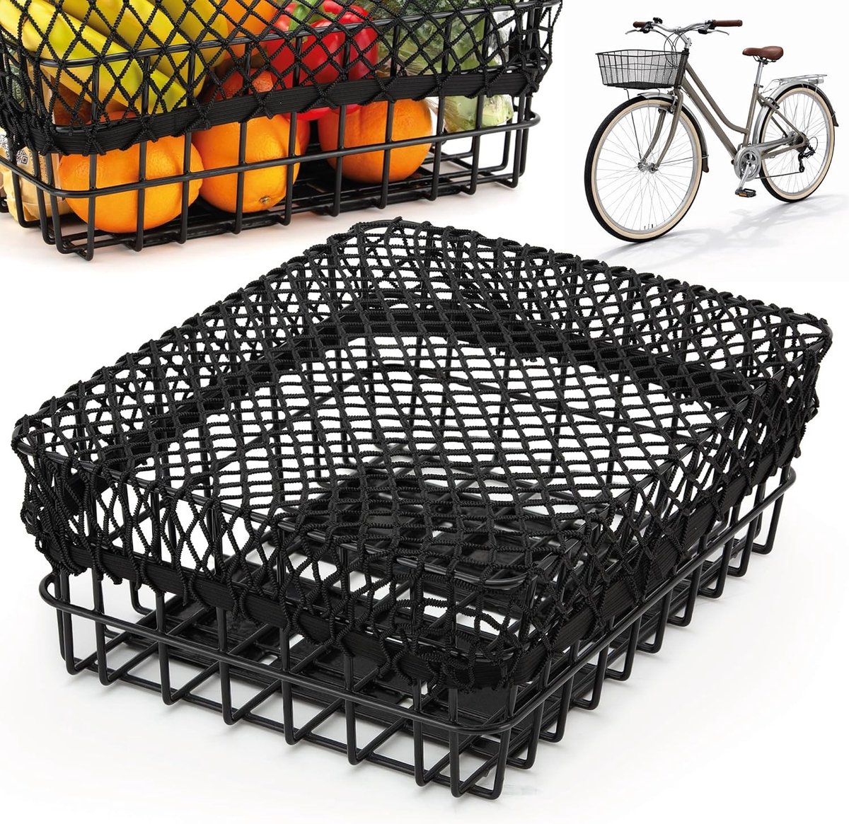 Hondenmand fiets bagagedrager - Zwart - Elastisch Rubber Bagagenet - Veiligheid en Orde Voor Fietsmanden en Motorfietsen