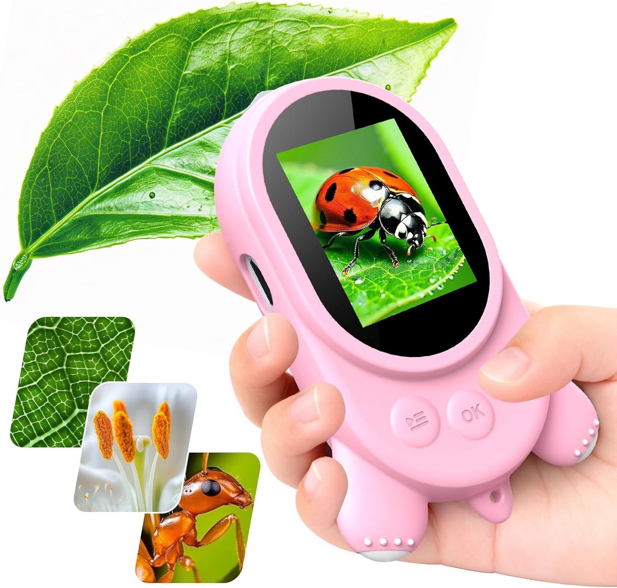 Bobypet - Microscoop voor kinderen met 2 Inch HD Scherm -Draagbare Handmicroscoop met 8 LED's - Mini-microscoop - geschikt voor gebruik buitenshuis - Roze