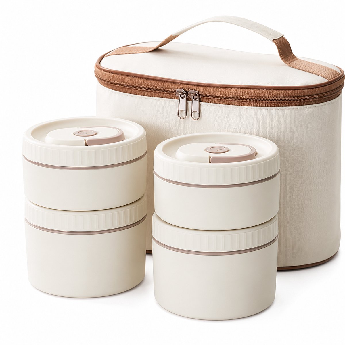 Bobypet - RVS Lunchbox - Thermische Maaltijdbox - stapelbaar ontwerp - 4 Vakken Lekvrije Voedselopslag met Isolatietas en Bestek voor Werk en School - Khaki