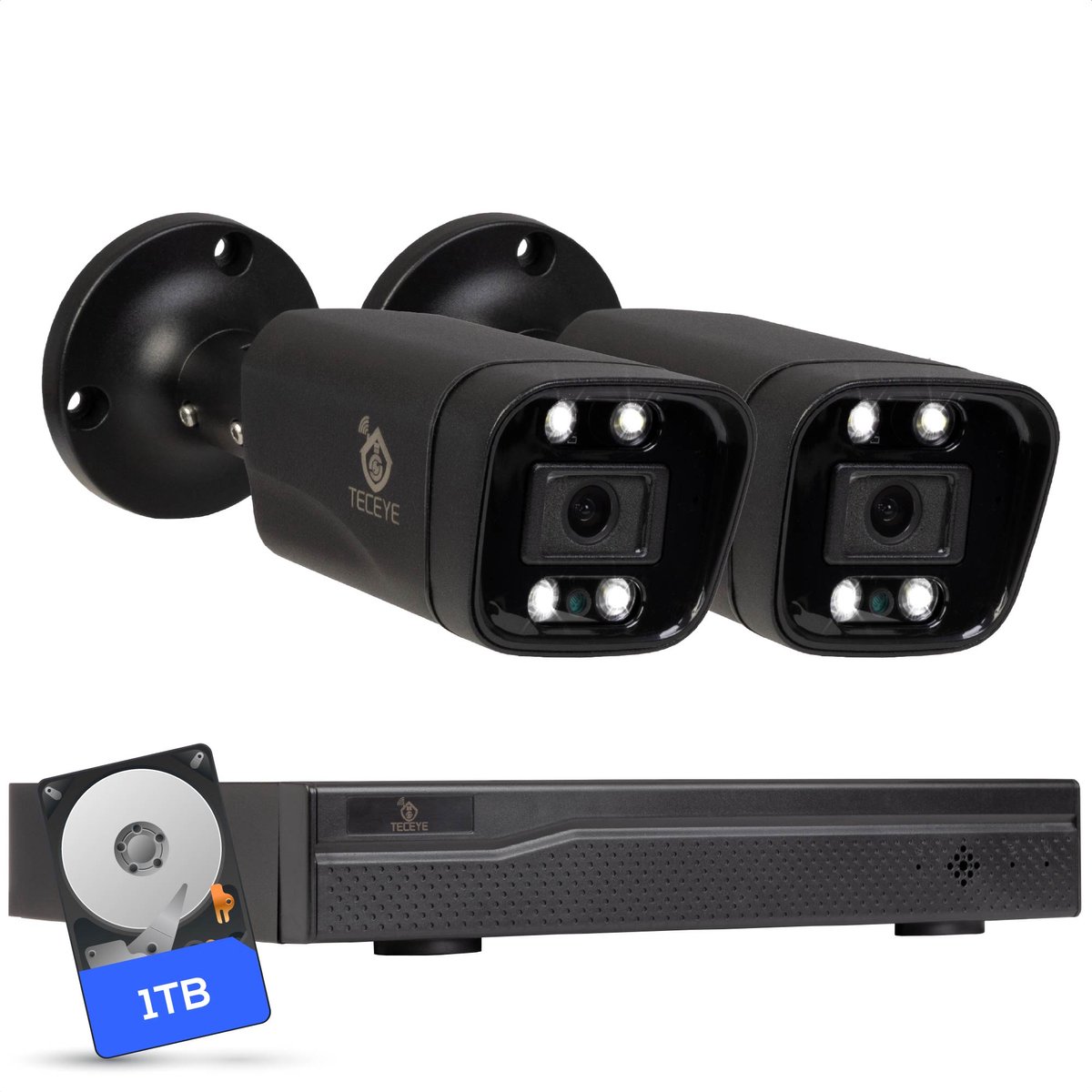 Teceye Compleet Camera Beveiliging Set met 2x POE Camera - 1TB - Beveiligingscamera - Beveiligingscamera binnen - Beveiligingscamera buiten - CCTV Camera systeem - Beveiligingscamera set - Bewakingscamera set