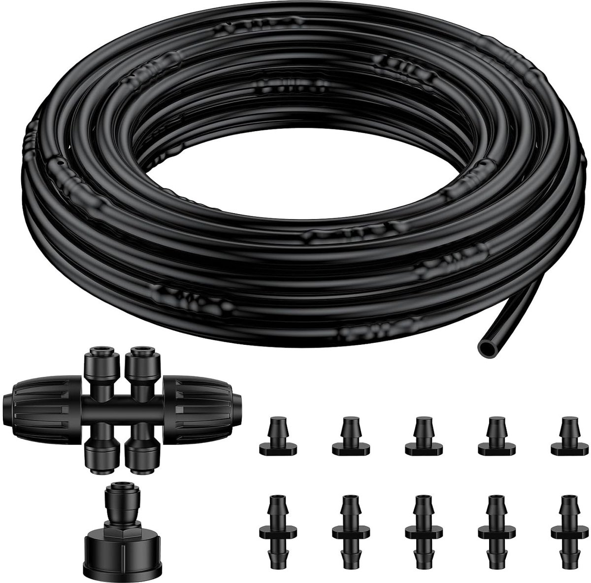 Drip irrigatie slang van 6.35 mm (7.6 m rol) met 15 cm afstand, PE bewateringsslang met 12 onderdelen voor efficiënte druppelirrigatie systemen