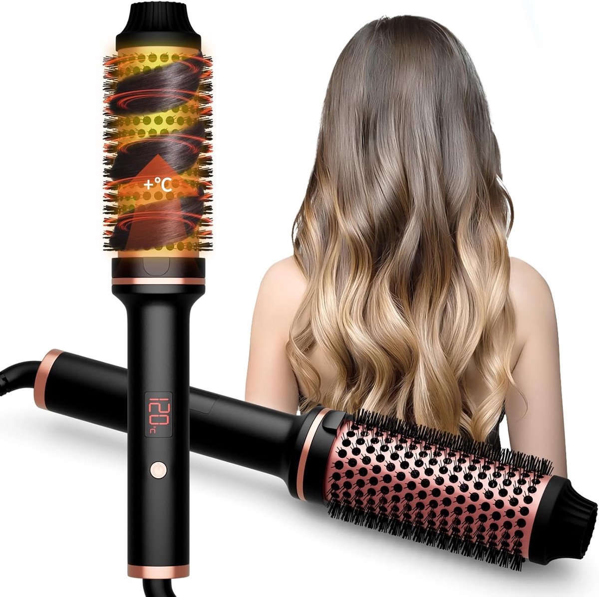 Thermische Haarborstel Voor Styling - 3-In-1 Professionele Verwarmde Ronde Haarborstel - Krulhaarstyler - Warmteborstel