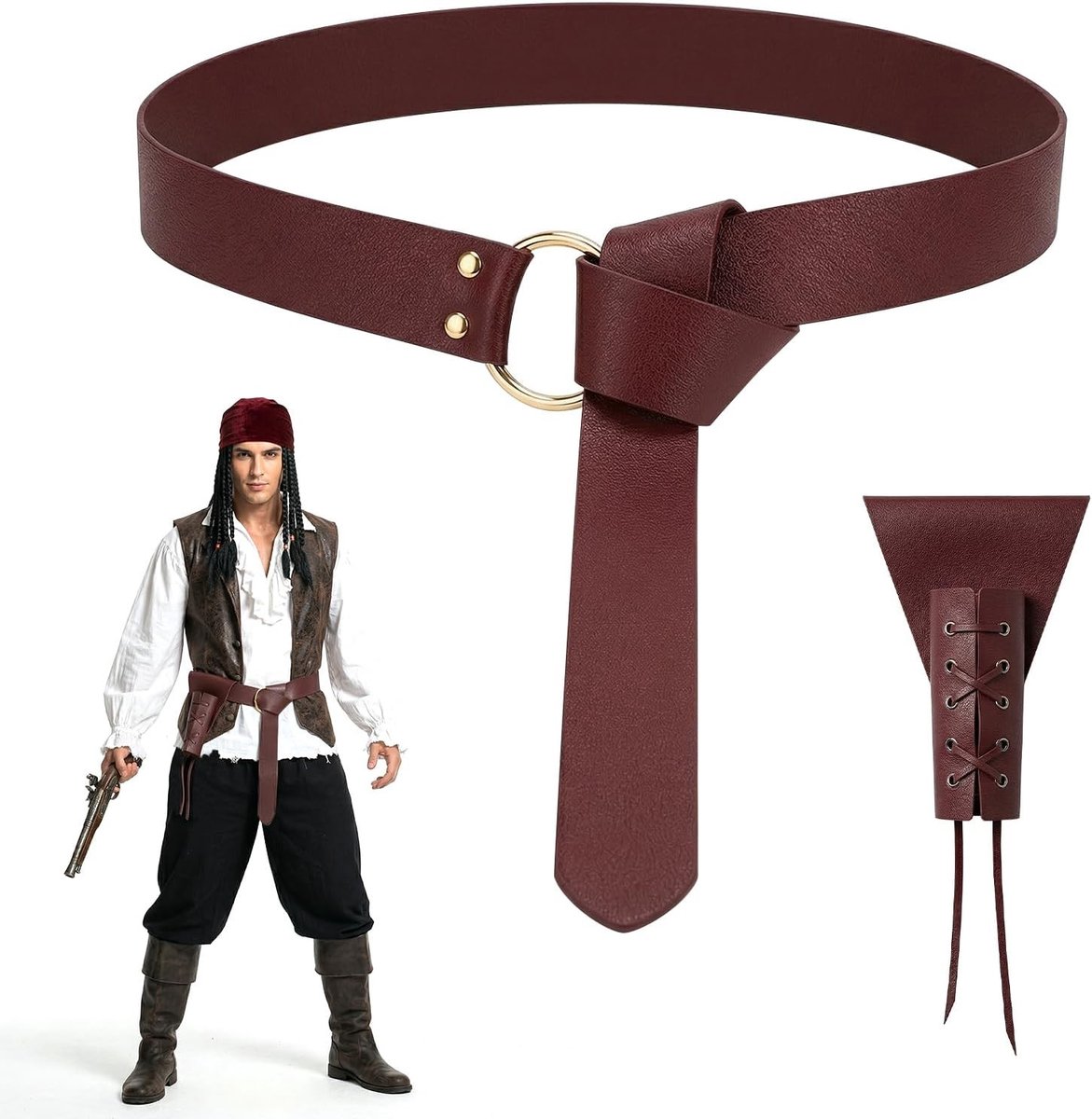 Verstelbare Leren Middeleeuwse Riem met Zwaardhouder voor Kostuums, 185 cm, Perfect voor Viking en Piraten Thema's