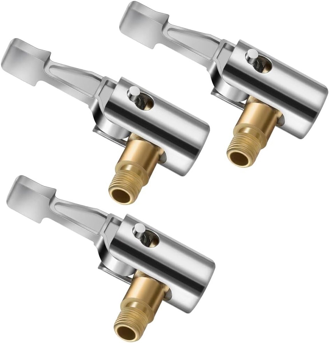 Ventieladapter Set - Bandenpomp Clip - Banden Oppompen - 90° Vergrendeling - 3 Stuks - Zilverkleurig