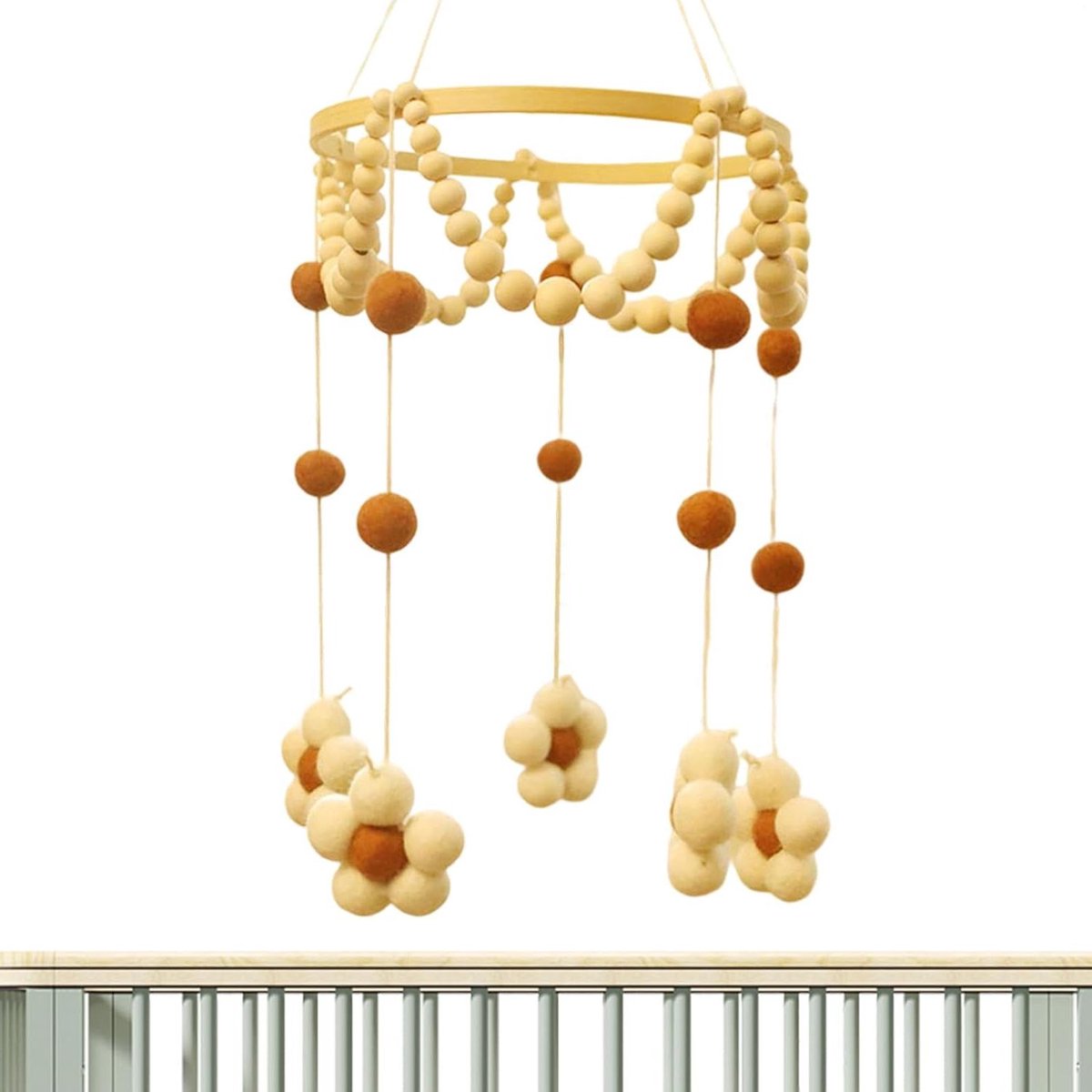 Baby Mobiel Houten - Wieg Mobiel Kinderkamer - Baby Ontwikkeling - Natuurlijk Materiaal - 60x19.5cm - Bruin