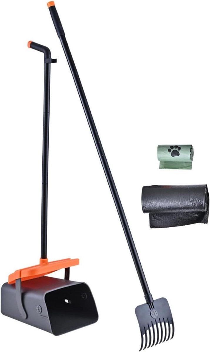 Schep Lange Steel - Hondenpoep Schepje - Huisdier Afval Opruimen - Met Zeef En Zakdispenser - 1.5 kg - Grijs