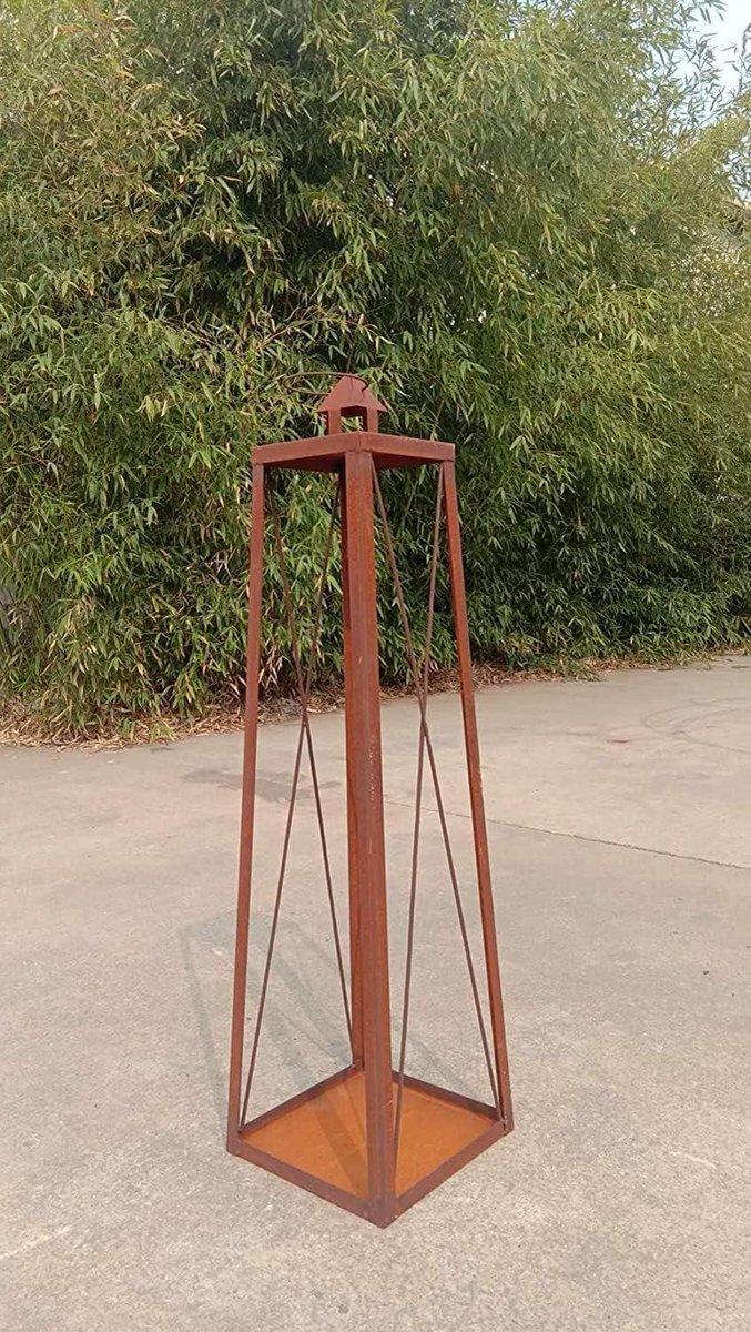 Decoratieve Lantaarn - Tuin Kaarsenhouder - Sfeervolle Tuin - Sterk Metaal - H80cm - Roestkleurig