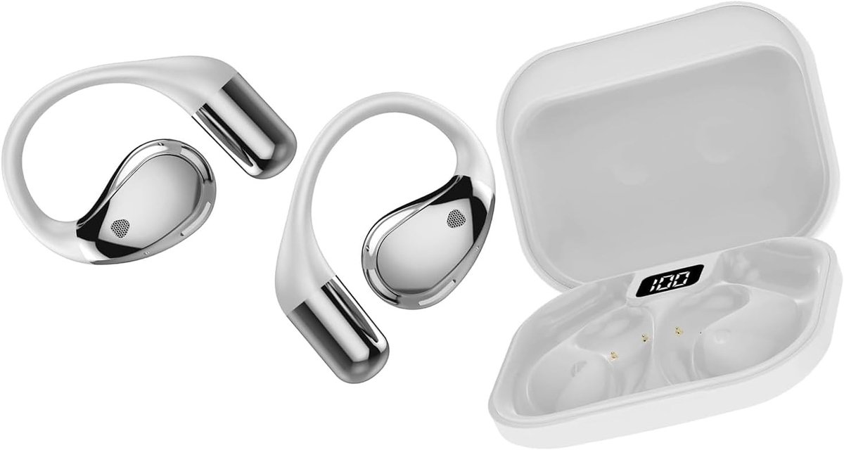 Bone conduction headphone - Wit - Open-ear koptelefoon met verstelbare oorhaken - Voor hardlopen
